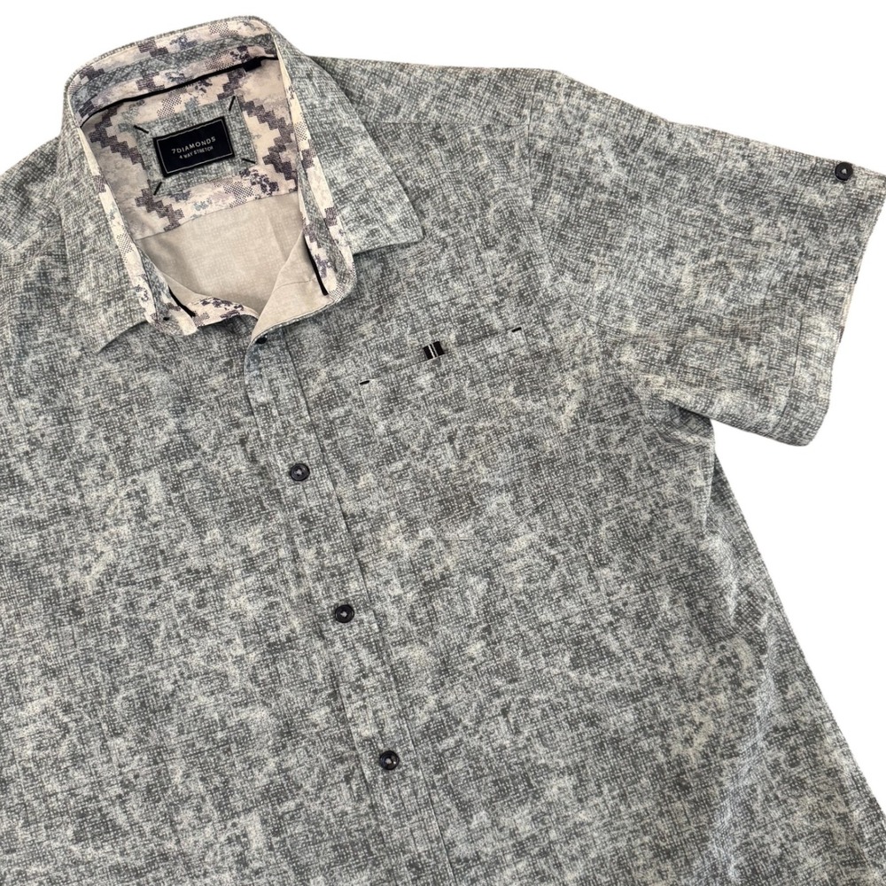 7 Diamonds Medium Grey Ocean Drive 4-Way Stretch Short Sleeve Button Up Shirt‎